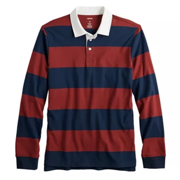 Sonoma Red Blue Striped Long Sleeve Rugby Polo Mens Sz M - Picture 5 of 5